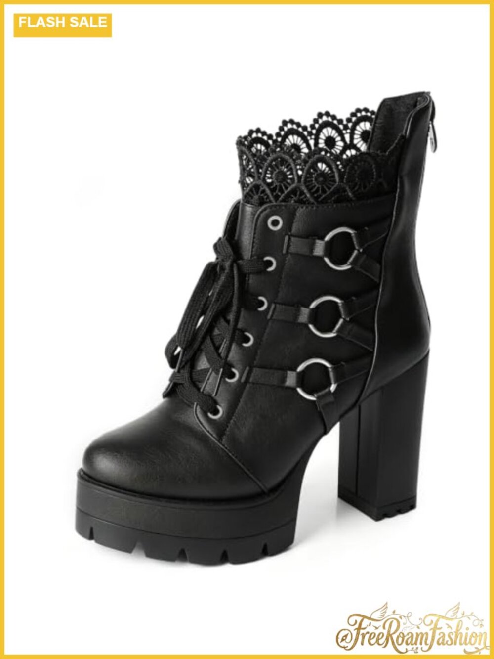 Platform High Heel Combat Booties Lace Up Ankle Boots